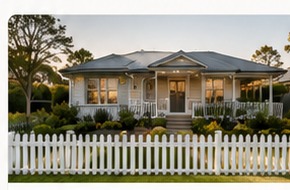 Queensland style suburban home with white fence